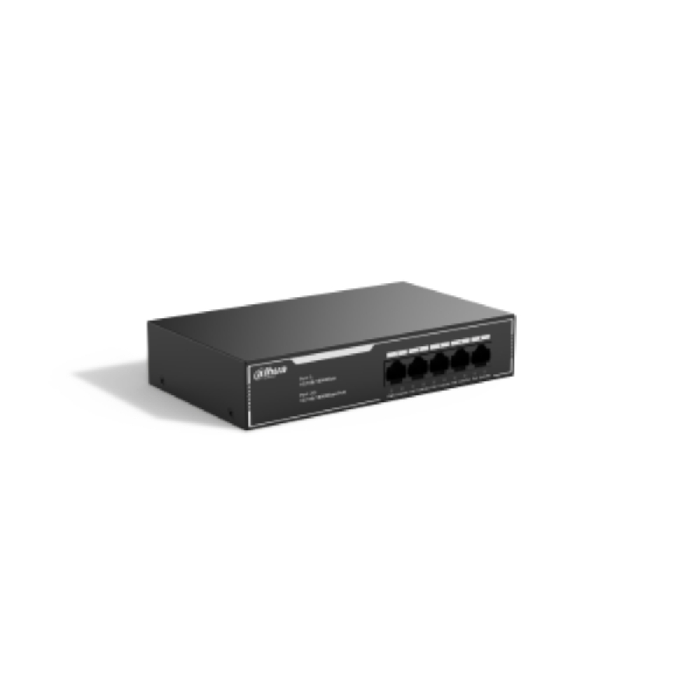 [DH-SG1005LP] Switch Dahua PoE Gigabit 5 puertos, NO ADMINISTRABLE / 4 puertos PoE, Soporta los estándares IEEE802.3, IEEE802.3u, IEEE802.3ab e IEEE802.3x, cumple con los est