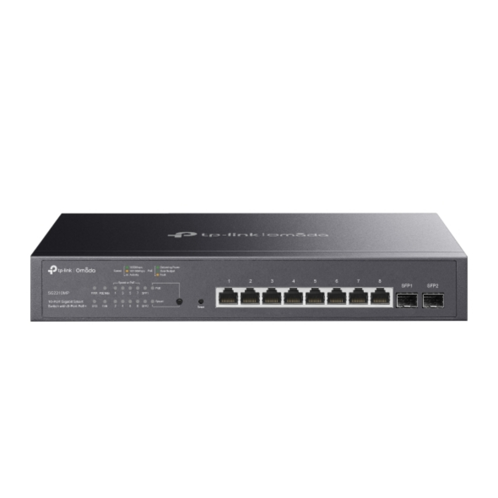 [SG2210MP] Switch administrable con 8 puertos Gigabit RJ45 PoE y 2 ranuras SFP, todos los puertos RJ45 admiten el estándar 802.3af / at (PoE +) con un presupuesto total de