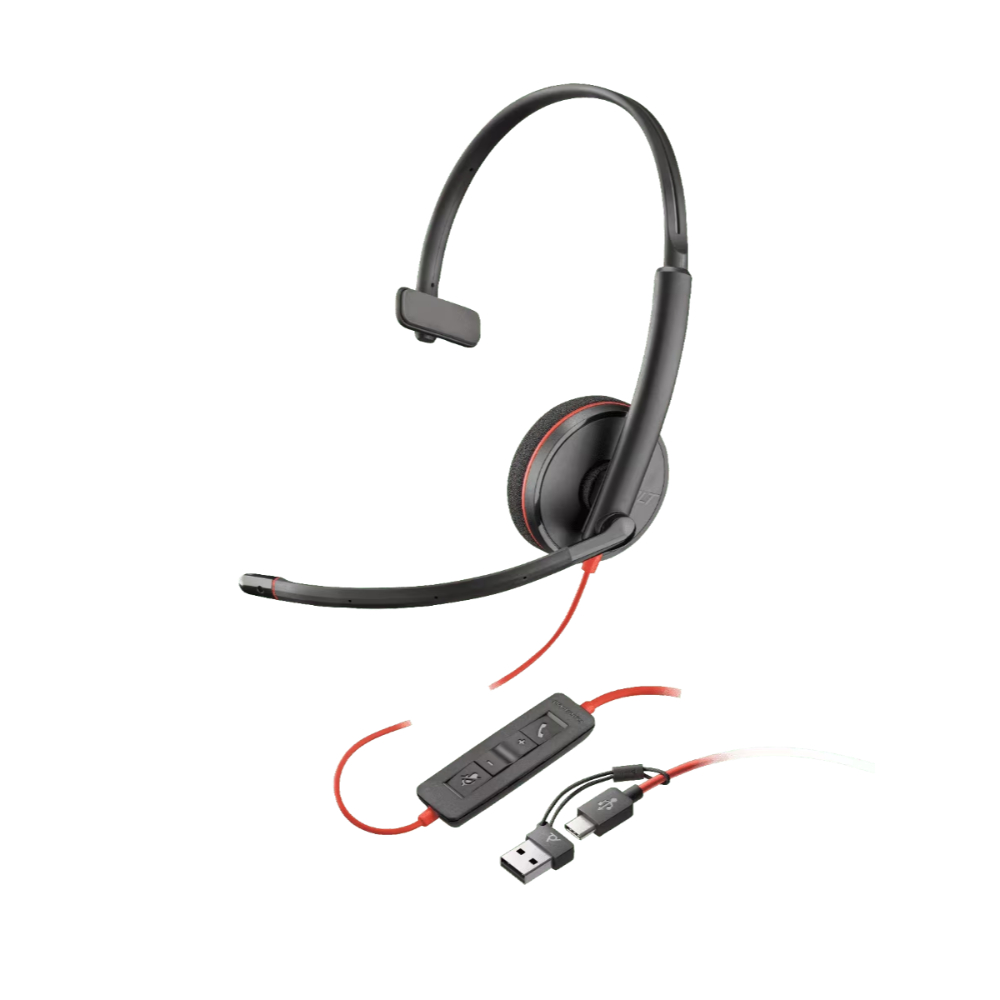 HP 8X214A6 Poly Blackwire 3210 Monaural USB-C Headset +USB-C/A Adapter (Bulk)