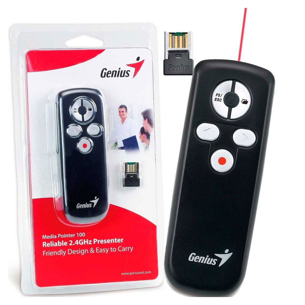 [31090015100] Genius Presentador Láser 100 USB Inalámbrico Negro