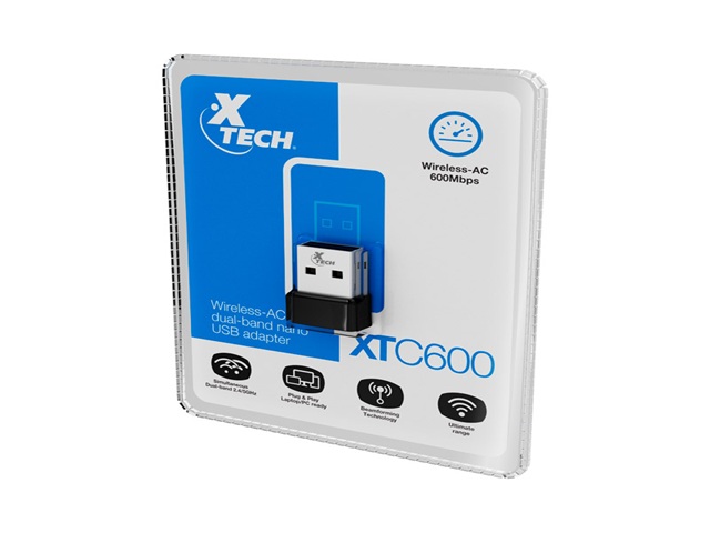 [AB005XTK25] Xtech Adaptador de Red USB 2.0 Inalámbrico Doble Banda 600Mbps