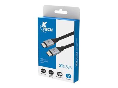 [AB005XTK22] Xtech Cable USB Tipo C 3.66 m Trenzado Negro y Plateado