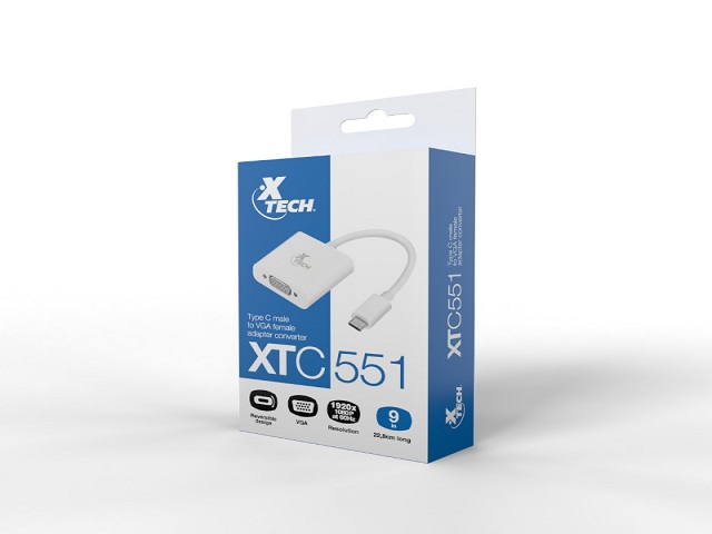 [AB005XTK07] Xtech Adaptador de Pantalla USB Tipo C a VGA Blanco Brillante